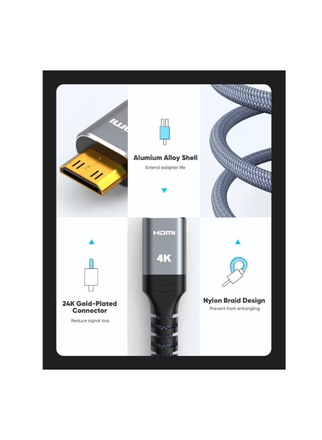 Grey Micro HDMI to HDMI Adapter, Micro HDMI Male to HDMI Female Adapter Cable, 4K@60Hz HDR 3D Dolby 18Gbps, Compatible for Nikon Zfc/GoPro Hero/Raspberry Pi 4/Sony A6000 and Other Action Camera - Image 2